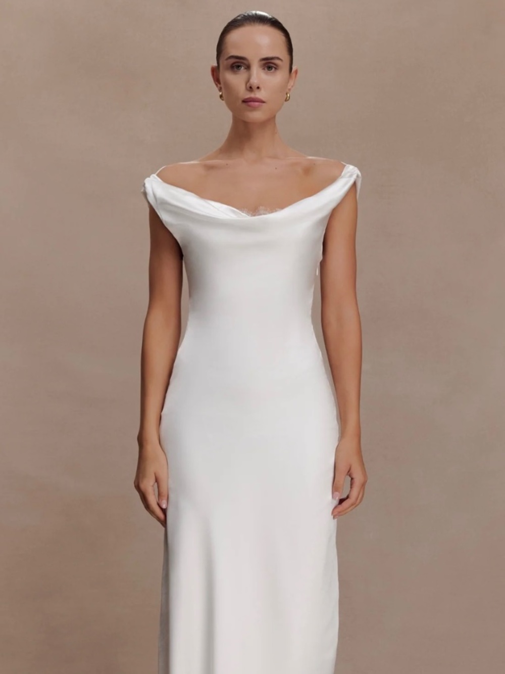 Ashley Cowl Neck Lace And Satin Maxi Dress - Ivory SIZE MEDIUM NWT